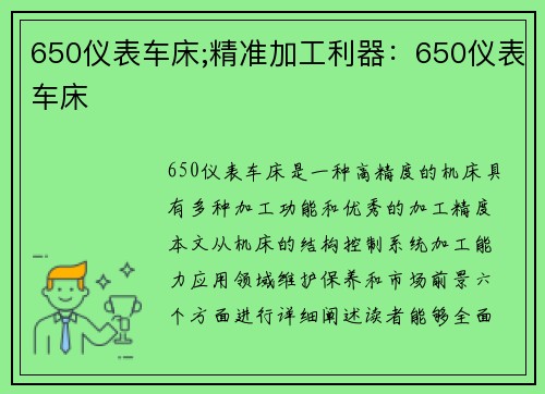 650仪表车床;精准加工利器：650仪表车床